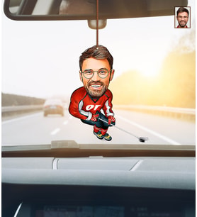 Kişiye Özel Karikatürlü Hokeyci Ahşap Araba Dikiz Ayna Süsü