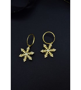 925 Ayar Gümüş Gold Kaplama Opal Taşlı Kar Tanesi Halka Küpe