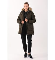 Maraton Regular Kadın Kapüşonlu Haki Parka