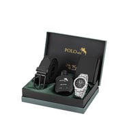 Polo Air Erkek Kol Saati Esnek Kemer Mıknatıslı Cüzdan Parfümlü Kombin Set Gümüş Siyah Renk PL-7034E1