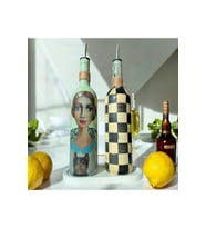 Kadın Desenli ve Kareli 750 ml Zeytinyağı Sıvıyağ Şişesi Yağdanlık Yağlık Sirkelik Sosluk 2'li Set (Çok Renkli)
