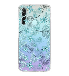 Xiaomi Redmi Note 8  Kamera Korumalı Kapak Floral Su Yeşili Tasarımlı Şeffaf  Kılıf