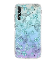 Xiaomi Redmi Note 8  Kamera Korumalı Kapak Floral Su Yeşili Tasarımlı Şeffaf  Kılıf