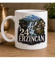 Erzincan Temalı Memleket Kupası – 24 Erzincan Dağ Şelale ve Geleneksel Evler Baskılı Seramik Kupa