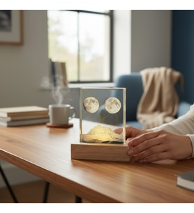 Kişiye Özel Çift Ay ve Dağ Manzaralı LED Masa Lambası – 3D Dekoratif Işık