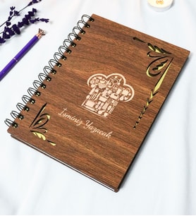 Kişiye Özel Tarif Temalı Ahşap Kapaklı Defter - Ajanda - İsme Özel - A5 60 Yaprak (120 SAYFA) Hediyelik (Gold)