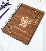 Kişiye Özel Tarif Temalı Ahşap Kapaklı Defter - Ajanda - İsme Özel - A5 60 Yaprak (120 SAYFA) Hediyelik (Gold)
