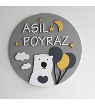 İSME ÖZEL ÇOCUK ODALARI İÇİN BALON TUTAN AYI DEKORATİF KAPI SÜSÜ