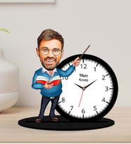 Kişiye Özel Karikatürlü Öğretmen Ahşap Biblo Masa Saati