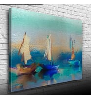 Üç Yelkenli Tekne Yağlıboya Kanvas Tablo 50 x 70