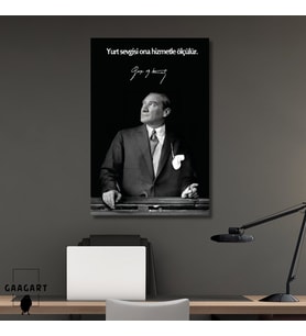 Tekli Dikey Kanvas Makam Panosu Atatürk Sözleri Yurt sevgisi ona hizmetle ölçülür.