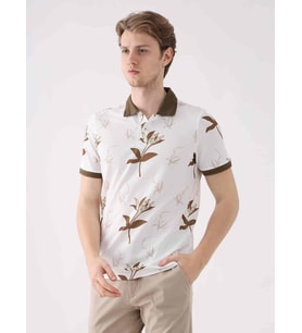 Dufy Kahverengi Erkek Slim Fit Çiçek Desenli Casual Polo Yaka Tshirt - 94271