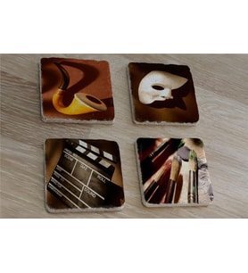 Kırık Mask ve Objeler Doğal Taş Bardak Altlığı 4'lü set - Natural Stone Coasters