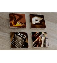 Kırık Mask ve Objeler Doğal Taş Bardak Altlığı 4'lü set - Natural Stone Coasters