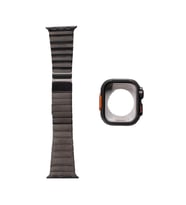 Apple Watch 44mm Kordon Ultra Model Kasa Koruyucu+Baklalı Metal Kordo 126 (Siyah)