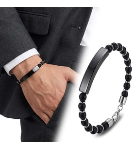 💎 Premium Oniks Siyah İsim Yazılabilir Ve Ayarlanabilir Çelik Zincir Bileklik 31832B29D7  -  23 cm