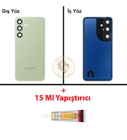 Samsung Galaxy S24 Yeşil Renk Lensli Arka Kapak + B7000 Yapıştırıcı Arka Cam Batarya Kapağı Pil Kapağı Lazer Kesim Back Cover Galaxy S24 Uyumlu