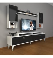 Decoraktiv Ekoflex 5DA Mdf Gold Tv Ünitesi Tv Sehpası - Beyaz Siyah (Siyah - Beyaz)