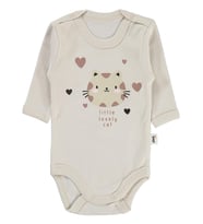 Civil Baby Kedi Baskılı 0-3 Yaş Çıtçıtlı Badi - Bej (Taş)