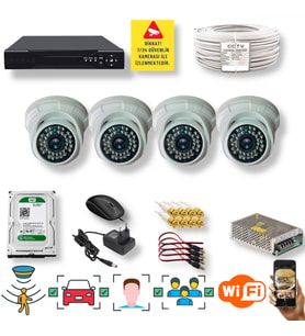 QROMAX 4 Kameralı Set - İnsan Yüz Araç Tanımalı Hareket Algılayan 5 MP SONY Lensli 36 IR Ledli DOME İç Mekan 1080P FULLHD Güvenlik Kamerası Seti D136B