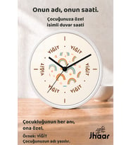 İsme Özel Küçük Bohem Gökkuşakları Çocuk Odası Duvar Saati Orta Boy 30 cm Beyaz Camlı Sessiz