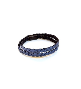 Graphite Double Braid – Çift Sıra Örgü Mavi Hakiki Deri Erkek Bileklik-1427