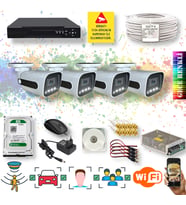 Qromax 4 Kameralı Set - Yapay Zeka Özellikli Gece Renkli Gösteren 5MP SONY Lensli 4 Ultra Warm Ledli FULLHD Güvenlik Kamerası Seti 784W-114