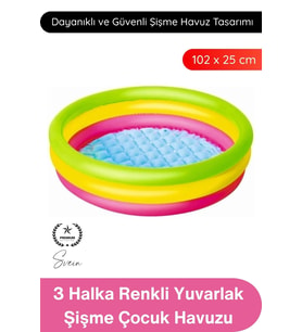 #ŞişmeHavuz 3 Halka Renkli Yuvarlak Havuz Şişme Çocuk Havuzu Balkon Bahçe Teras Kullanımına Uygun Da