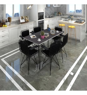 Knsz masa sandalye takımı hem75mazlum grisyh 130*070 klçsm 6 sandalye syhsyh kolçaklı sırt minderli