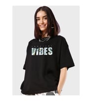Baskılı Oversize T-shirt - Siyah