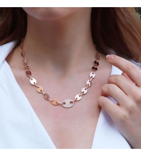 Düğme Modeli Zirkon Taşlı Rose Gold Kaplama Gümüş Kolye