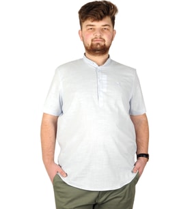 Mode XL Buyuk Beden Erkek Kısa Kol Hakim Yaka 20387 Mavi