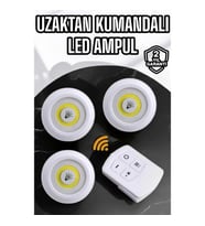 Mey İthalat® Spot Lamba Led Işık 3'lü Uzaktan Kumandalı Pilli Yapışkanlı Kablosuz