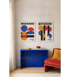 Modern Geometrik ve Soyut 2'li Ahşap Çerçeveli Tablo Seti