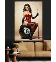 Sekiz Top Pin-Up Kadın Dekoratif Kanvas - Mdf Ahşap Tablo