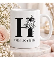 Kişiye Özel Baş Harf ve İsim Yazılı Gül Motifli H Harfli Seramik Kupa Bardak