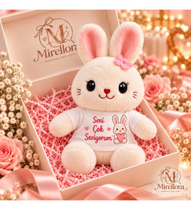 Mirellora Kişiye Özel Mesajlı Pembe Kulaklı Peluş Tavşan