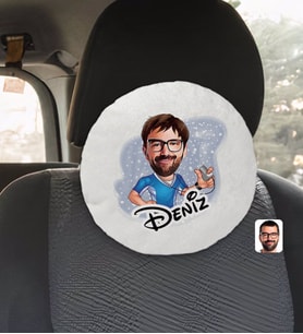 BK Gift Kişiye Özel İsimli Erkek Antrenör Karikatürlü Yuvarlak Araç Koltuk Yastığı-1