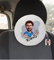 BK Gift Kişiye Özel İsimli Erkek Antrenör Karikatürlü Yuvarlak Araç Koltuk Yastığı-1