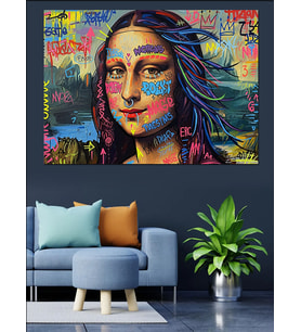 Renkli Boyalı Mona Lisa Dekoratif Kanvas - Mdf Ahşap Tablo