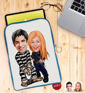 BK Gift Kişiye Özel Sevgililer Karikatürlü Taşınabilir Koruyucu Tablet Kılıfı & Organizer Çanta - Mavi-7