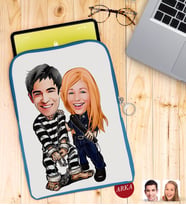 BK Gift Kişiye Özel Sevgililer Karikatürlü Taşınabilir Koruyucu Tablet Kılıfı & Organizer Çanta - Mavi-7