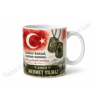 Askere Hediye İsme Özel Baskılı Kupa Bardak Asker Temalı Özel Tasarım