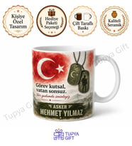 Askere Hediye İsme Özel Baskılı Kupa Bardak Asker Temalı Özel Tasarım