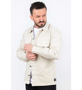Erkek Slim Fit Cepsiz Cep Görünümlü Kot Ceket CNS01 (Krem)