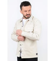 Erkek Slim Fit Cepsiz Cep Görünümlü Kot Ceket CNS01 (Krem)
