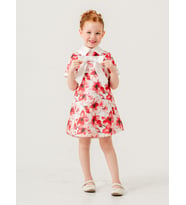 Babyhola 3-7 Yaş Japon Stil Bebe Yaka Çiçek Desenli Saten Kız Çocuk Özel Gün Elbise 7092 (Kırmızı)