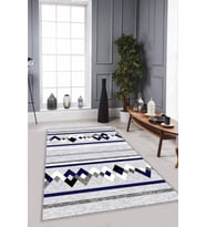 Lacivert Zigzag Kaymaz Taban Makinede Yıkanabilir Halı RT08 - 100 x 160 cm