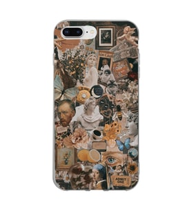 Iphone 7 Plus / 8 Plus Uyumlu Aesthetic Sanatsal Kolaj Desenli Şeffaf Telefon Kılıfı