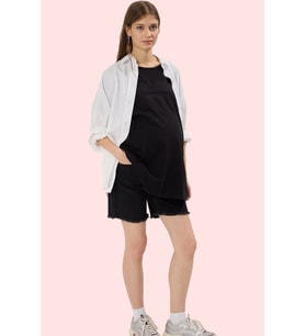Kadın Hamile Denim Şort Rengi Yüksek Bel Straight Siluet Günlük Yaz Aylarının Vazgeçilmezi